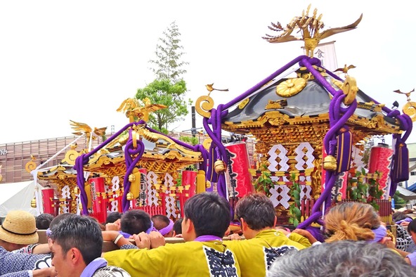 「御旅所」に集結する神輿(過去開催時の様子)