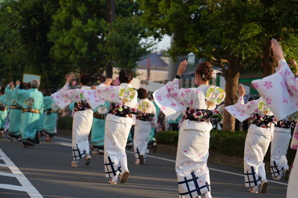 ソーラン、流し踊り、お囃子(はやし)、お神輿(みこし)などが登場します