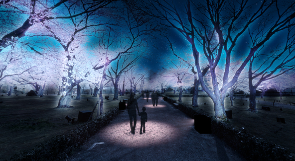 二の丸御殿、南門前壁面、本丸櫓門、清流園など、各所で桜の花びらをモチーフにしたプロジェクションマッピングが展開