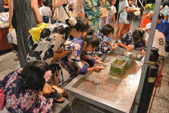 参道に並ぶ露店で、子供も夏祭り気分を満喫!