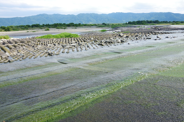 吉野川の雄大な景色が広がる「柿原堰」 (画像提供:ももぞう / PIXTA)