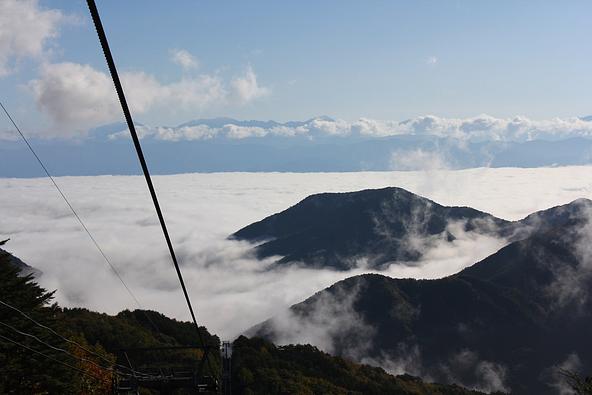 全長2,500mのゴンドラで山上へ向かう様子