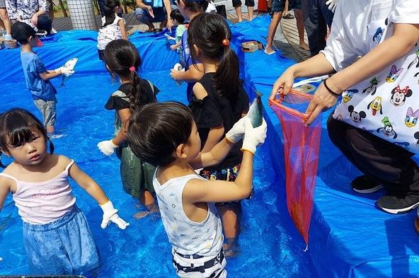 ハマチなどの魚をつかみ取り!