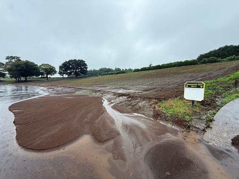 豪雨に負けず復旧中!東京ドイツ村で約6,300平米のコスモス畑が10月中旬開花へ