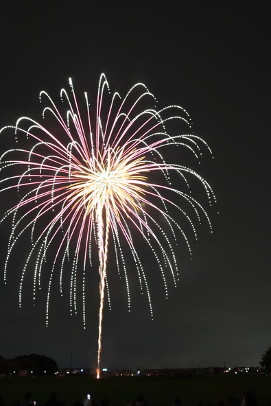 多くの人でにぎわう会場に、色とりどりの花火が打ち上がります