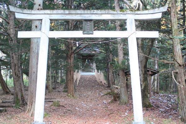 正面の鳥居。湯の守神として「湯西川温泉」に鎮座しています