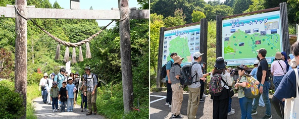 鹿狼山は、標高430m。新地町側には4つの登山コースがあり、最短ルートなら約40分で頂上へ。子供も大人も気軽に挑戦できる点が魅力です（写真は登山道入口 の様子）
