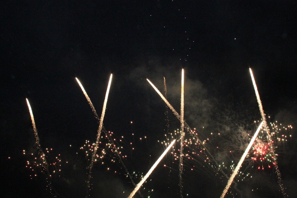 頴娃の夜空に力強く立ち上る花火に子供も感動！
