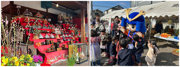 ずらりと並ぶひな人形がお出迎え！　しんまちマスコットキャラクター「しんまちゃん」も登場します