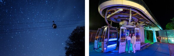 ガイダンスシステムが運行状況の説明や星座の説明を音声案内する台数限定の「貸切宇宙旅行ゴンドラ」も運行します