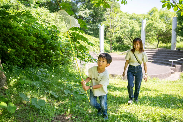雑木林や草地では、昆虫探しを楽しむ子供たちの姿も見られます