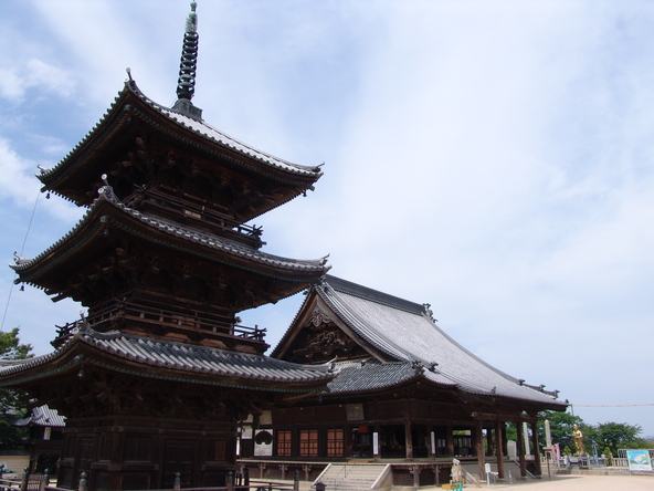 三重塔（写真手前）は、延宝6年（1678年）に建立されたと伝えられています