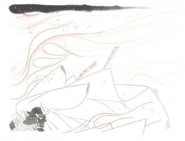 佐多芳郎筆「月から来た男」見返し画 （「白描画冊」より）