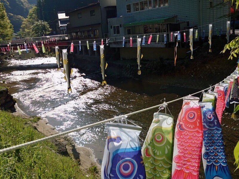 第18回袋田の滝あゆと鯉のぼり（2024年） | 空を泳ぐこいのぼりとあゆ